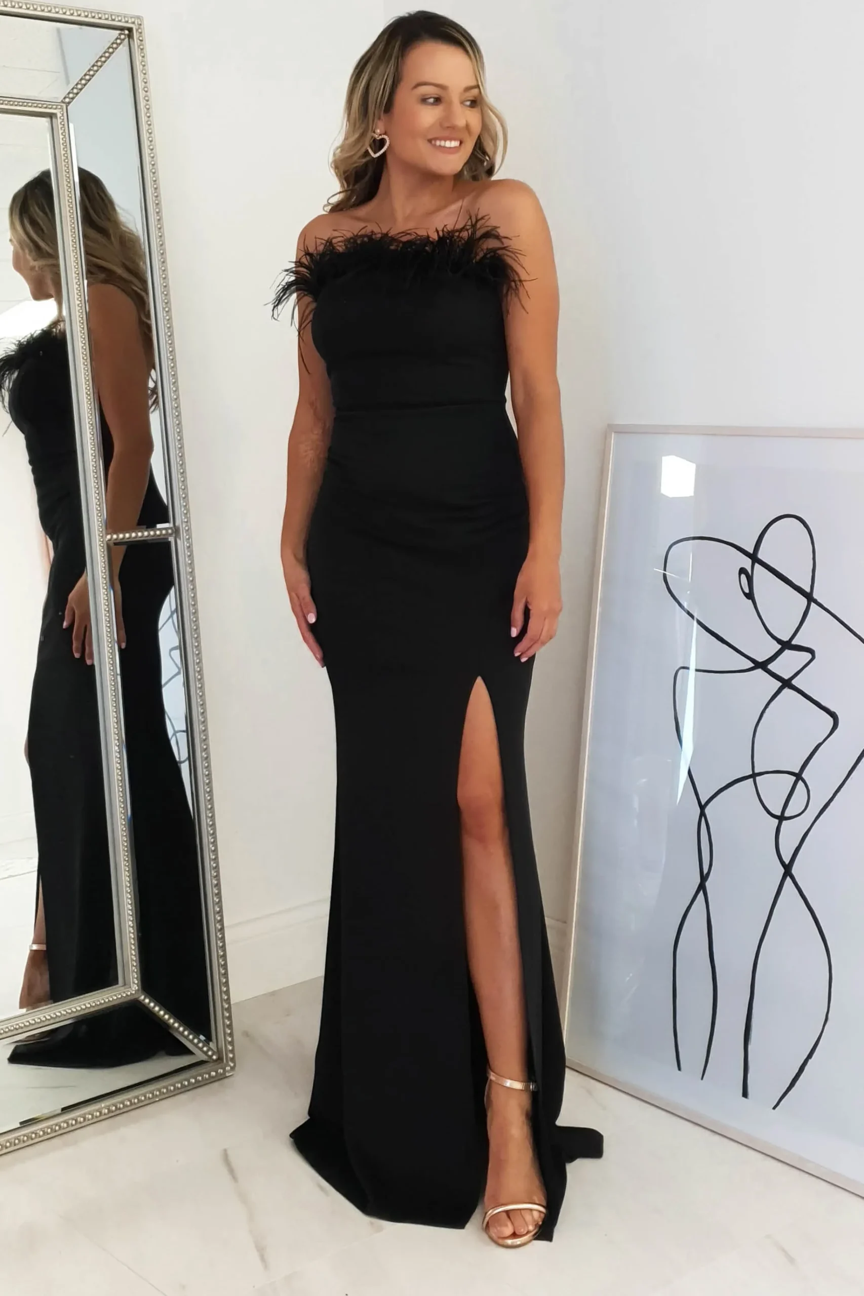 New Nalani Feather Detail Gown | Black Kleider Für Besondere Anlässe|Sommerkleider