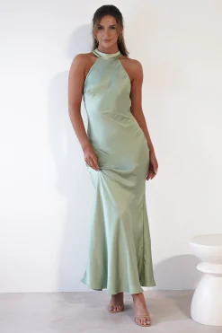 Discount Natalia Soft Satin Maxi Dress | Sage Green Lange Kleider|Maxikleider