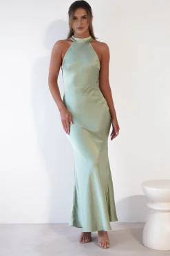 Discount Natalia Soft Satin Maxi Dress | Sage Green Lange Kleider|Maxikleider