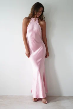 Outlet Natalia Soft Satin Maxi Dress | Pink Lange Kleider|Maxikleider