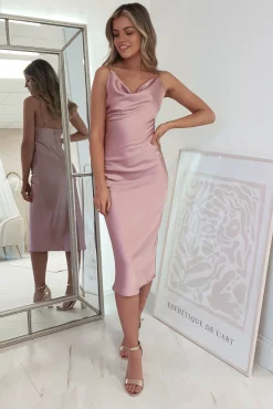 Clearance Natalie Satin Cowl Neck Midi Dress | Mauve Mittellange Kleider|Midi-kleider