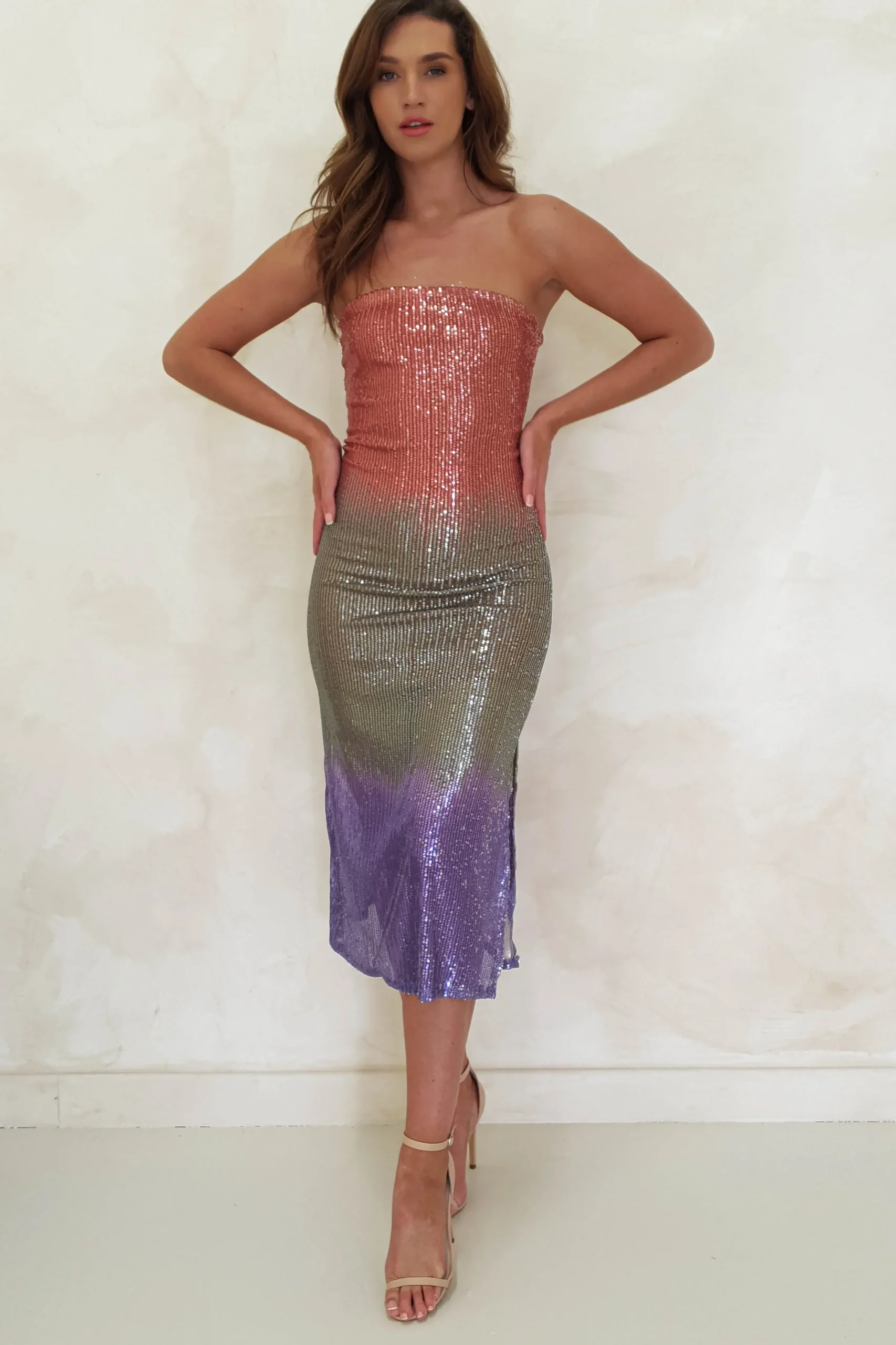 Fashion Neva Sequin Stapless Midi Dress | Rose Ombre Mittellange Kleider|Midi-kleider