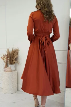 Sale Nicola Satin Tie Front Midi Dress | Rust Mittellange Kleider|Midi-kleider