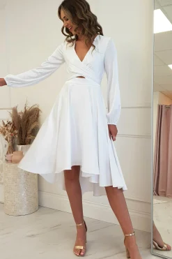 Discount Nicola Satin Tie Front Midi Dress | White Junggesellenabschiedskleider|Junggesellinnenabschied / Weiße Kleider