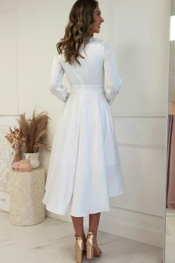 Discount Nicola Satin Tie Front Midi Dress | White Junggesellenabschiedskleider|Junggesellinnenabschied / Weiße Kleider