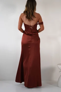 Fashion Nicolette Soft Satin Maxi Gown | Rust Lange Kleider|Maxikleider