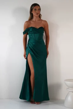 Sale Nicolette Soft Satin Maxi Gown | Emerald Green Lange Kleider|Maxikleider