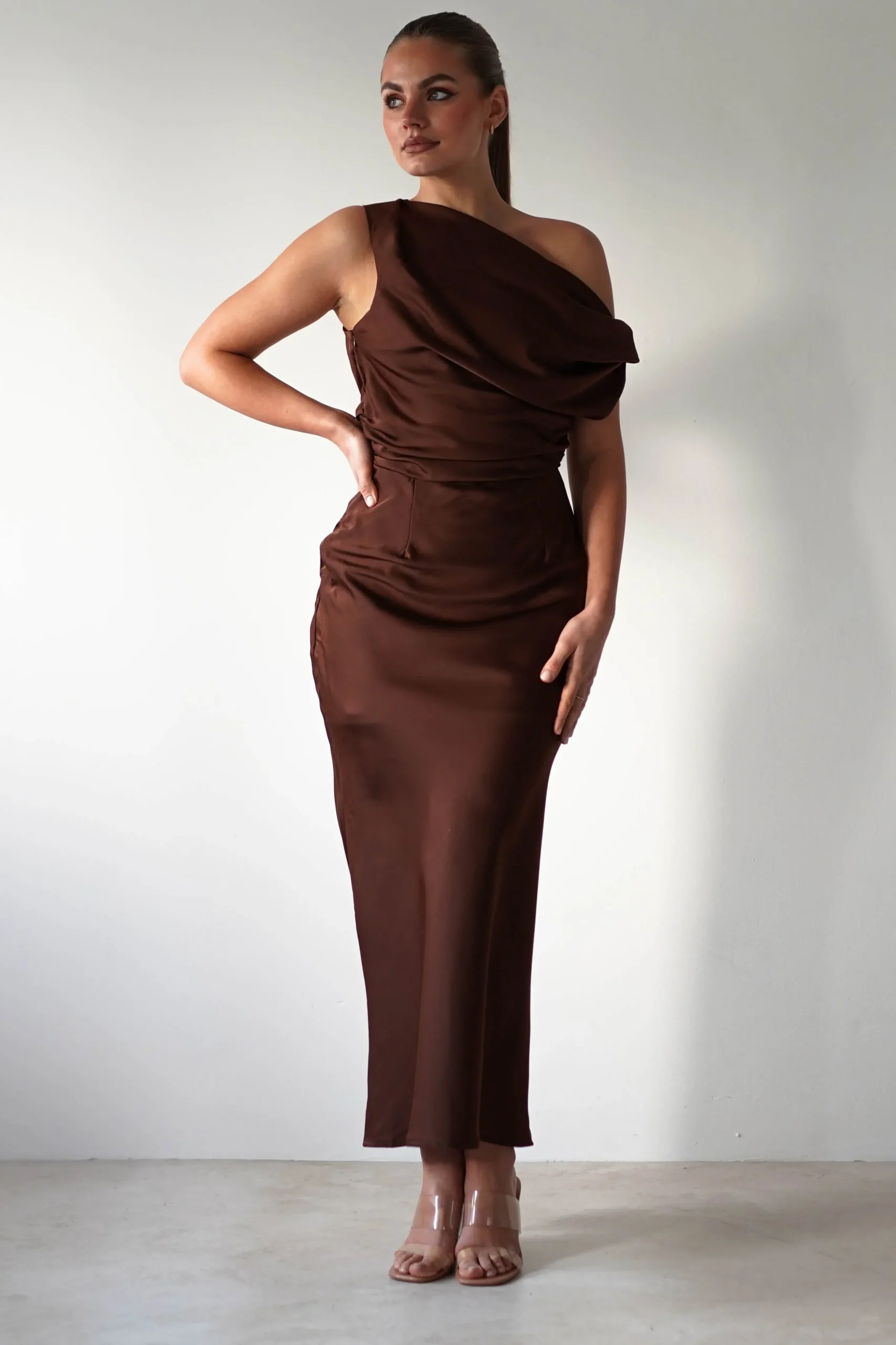 Clearance Odelle Soft Off The Shoulder Maxi | Brown Lange Kleider|Maxikleider