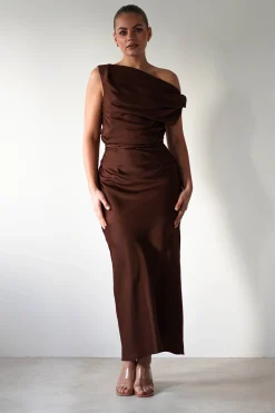Clearance Odelle Soft Off The Shoulder Maxi | Brown Lange Kleider|Maxikleider