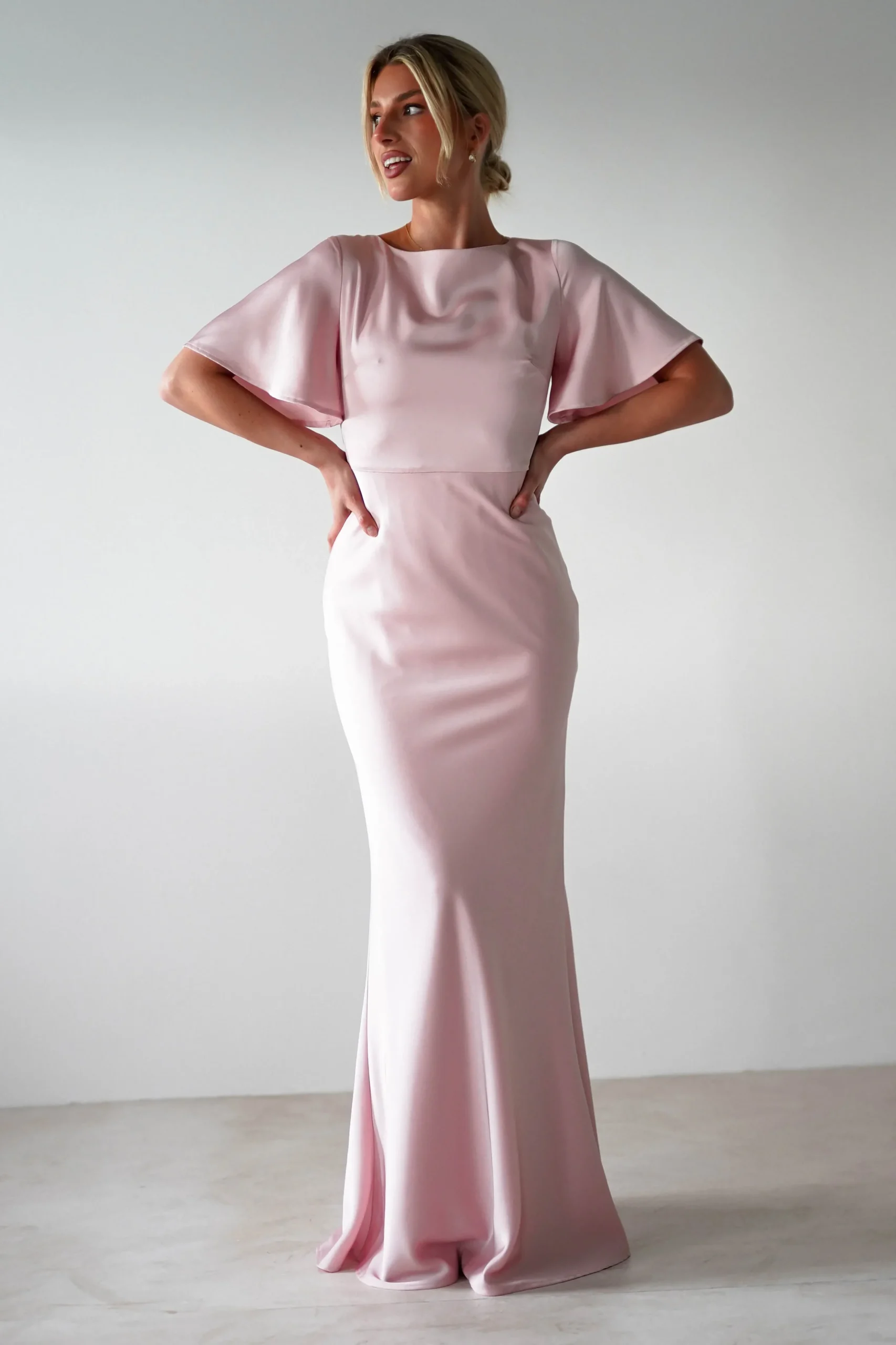 Sale Olivia Soft Matte Satin Maxi Dress | Blush Pink Lange Kleider|Maxikleider