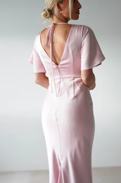 Sale Olivia Soft Matte Satin Maxi Dress | Blush Pink Lange Kleider|Maxikleider