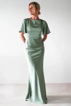 Hot Olivia Soft Matte Satin Maxi Dress | Olive Lange Kleider|Maxikleider