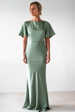 Hot Olivia Soft Matte Satin Maxi Dress | Olive Lange Kleider|Maxikleider