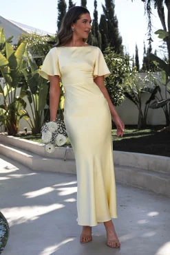 Best Olivia Soft Matte Satin Maxi Dress | Yellow Lange Kleider|Maxikleider
