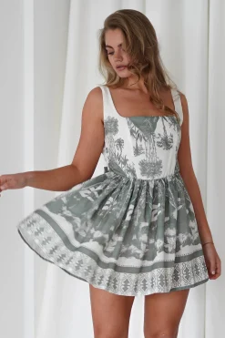 Outlet Ophelia Printed Mini Dress | Green/White Kleider In Minilänge|Minikleider