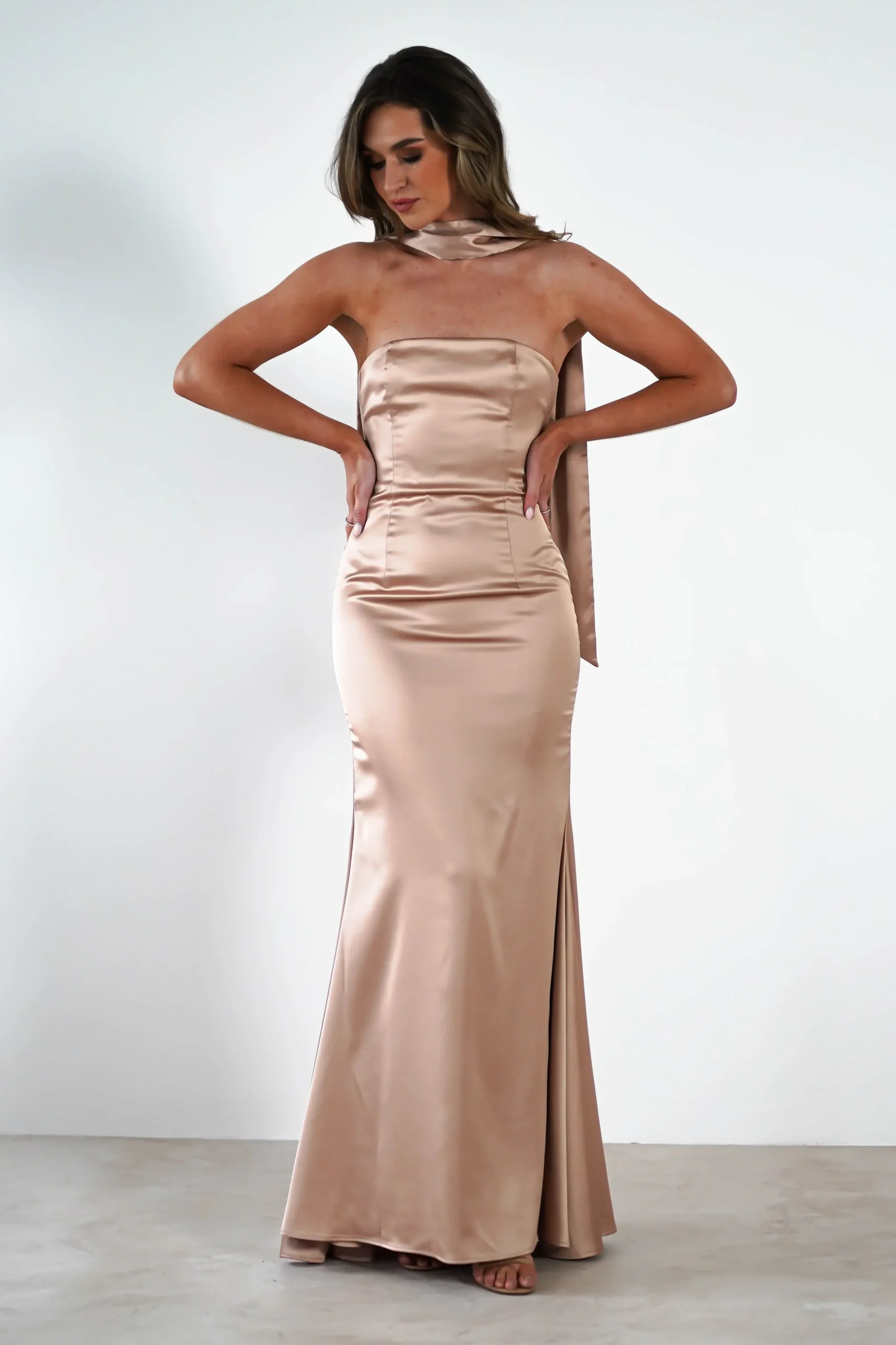 Best Orellia Satin Strapless Maxi Dress | Gold Lange Kleider|Maxikleider