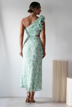 Fashion Pertunia Cut Out Midaxi Dress | Green Print Lange Kleider|Maxikleider