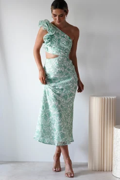 Fashion Pertunia Cut Out Midaxi Dress | Green Print Lange Kleider|Maxikleider