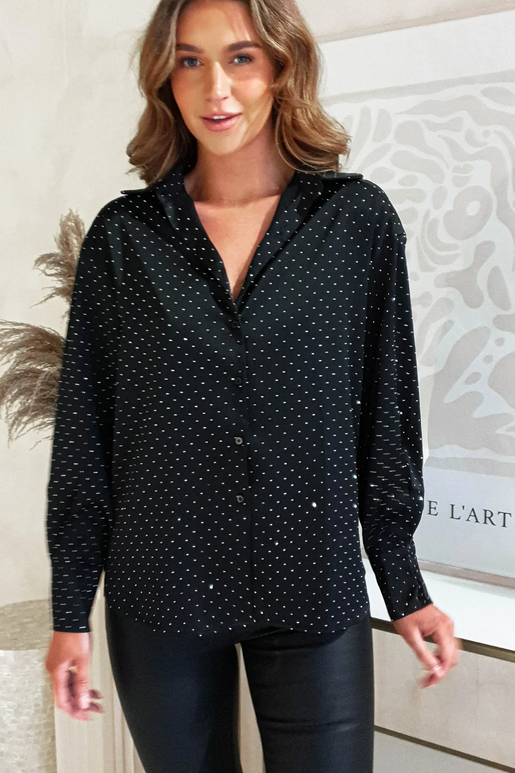 Outlet Peta Dimonte Sparkle Satin Blouse | Black Oberteile|Sommerkleider