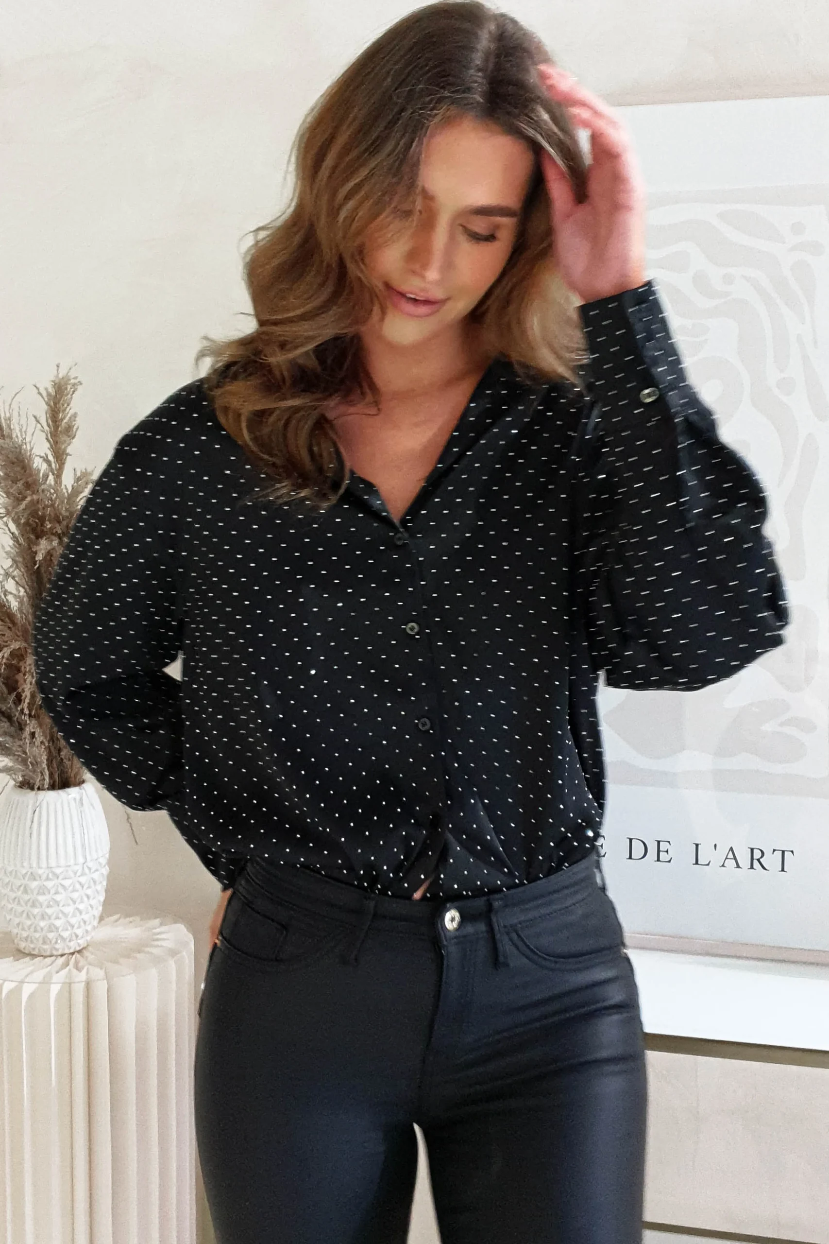 Outlet Peta Dimonte Sparkle Satin Blouse | Black Oberteile|Sommerkleider