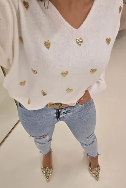Best Pia Sequin Heart Detail Jumper | White Strickwaren|Pullover Und Strickjacken