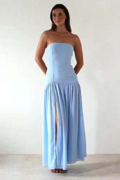 Hot Polinna Strapless Chiffon Maxi Dress | Blue Lange Kleider|Maxikleider