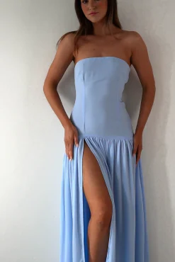 Hot Polinna Strapless Chiffon Maxi Dress | Blue Lange Kleider|Maxikleider