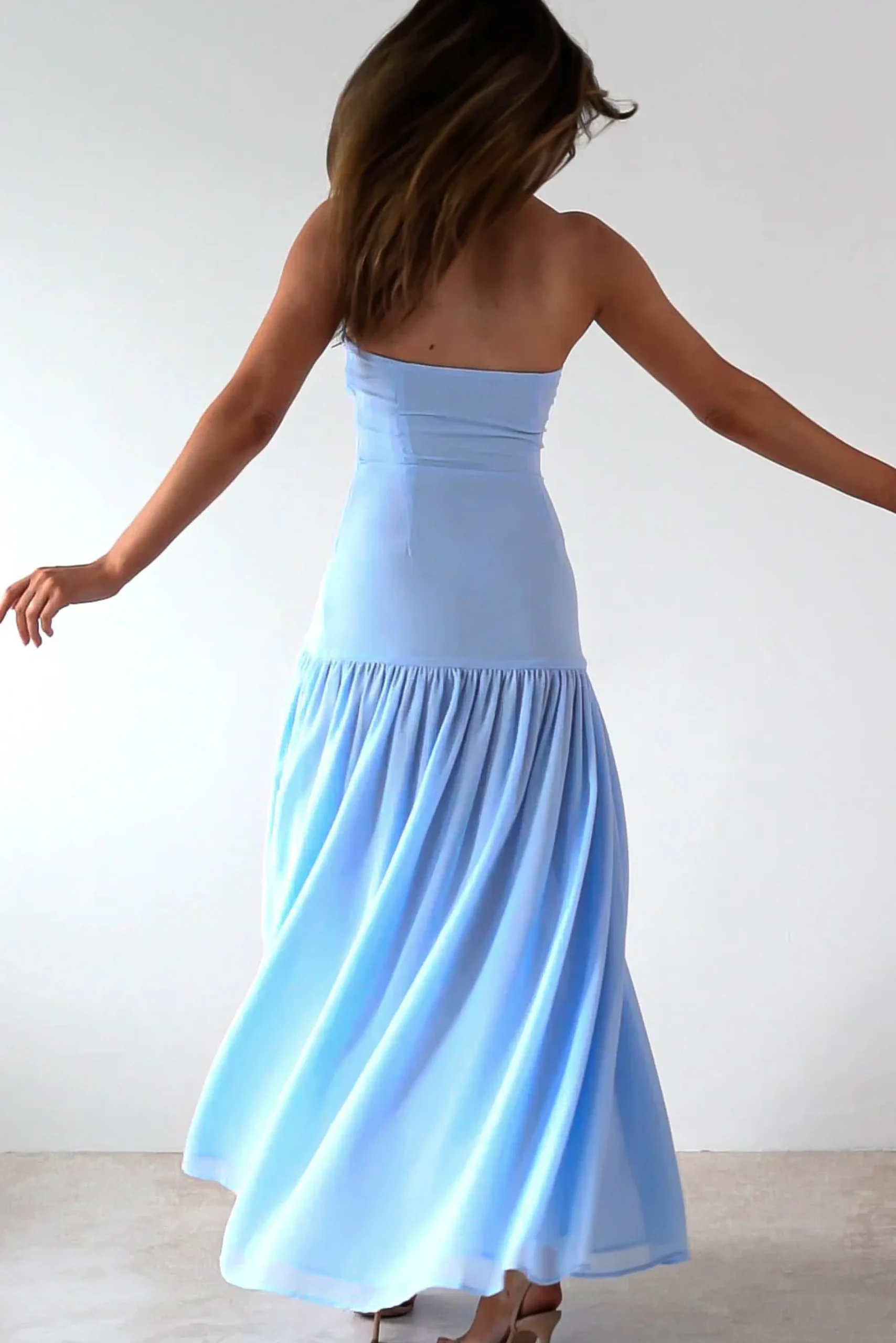 Hot Polinna Strapless Chiffon Maxi Dress | Blue Lange Kleider|Maxikleider