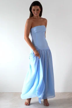 Hot Polinna Strapless Chiffon Maxi Dress | Blue Lange Kleider|Maxikleider