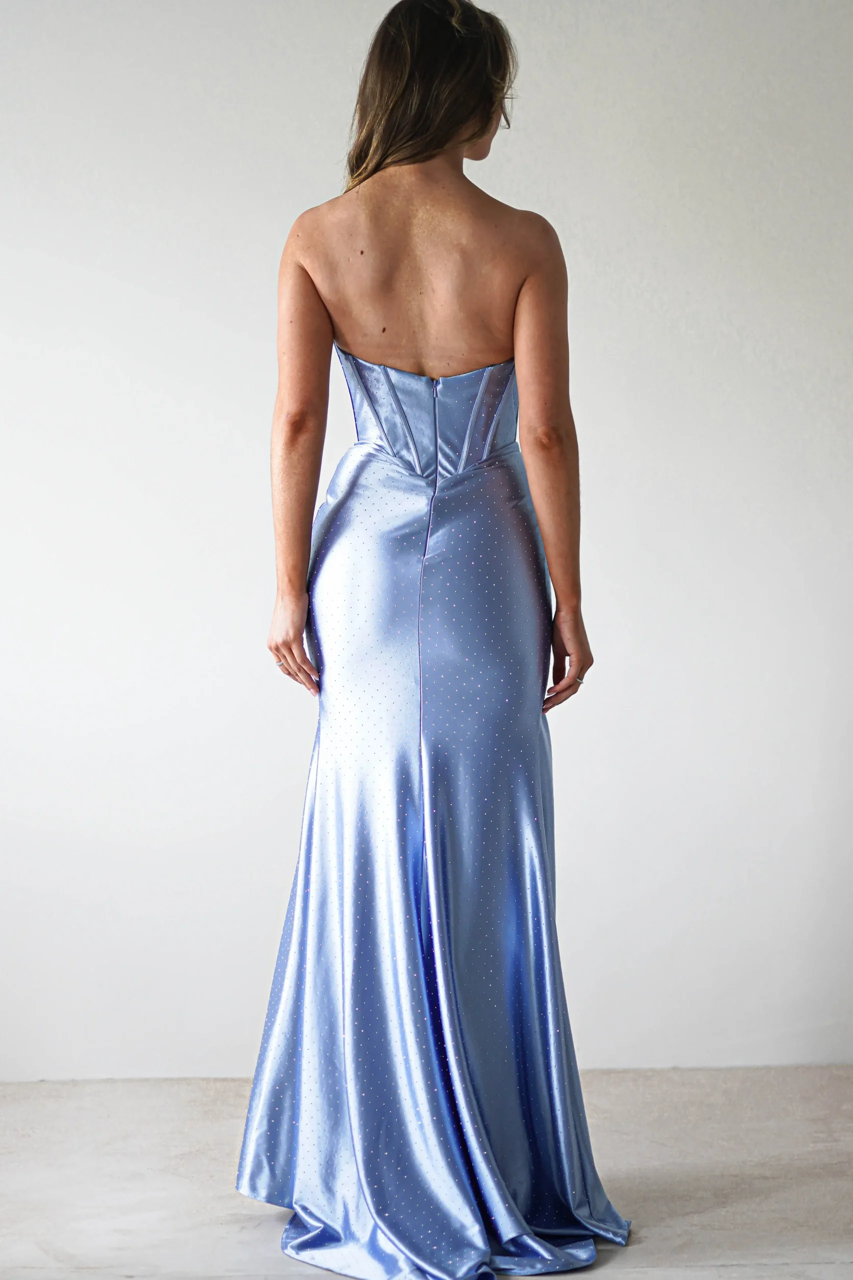 Hot Pranvera Embellished Micro Crystal Gown | Dusty Blue Ballkleider|Ballkleider