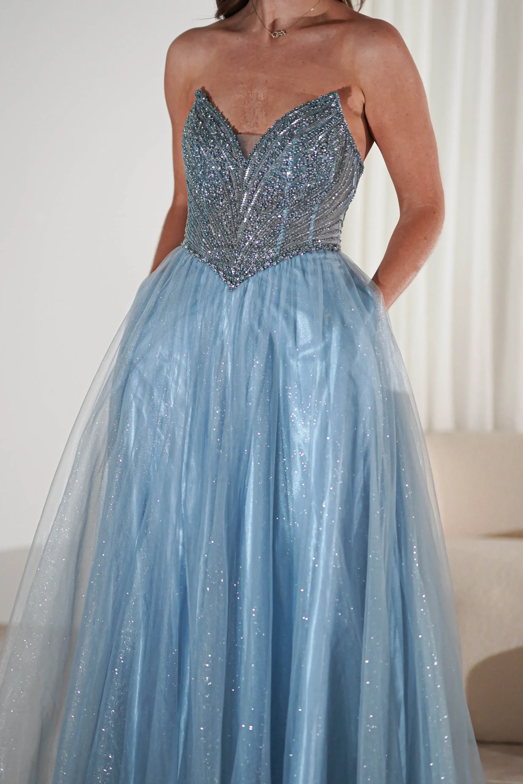 Clearance Priscilla Princess Glitter Gown | Dusty Blue Sommerkleider|Sommerkleider