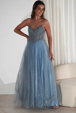 Clearance Priscilla Princess Glitter Gown | Dusty Blue Sommerkleider|Sommerkleider
