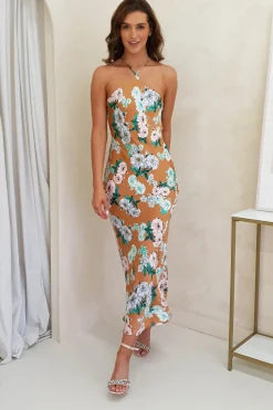 Best Provence Halter Nect Midi Dress | Orange Print Lange Kleider|Maxikleider