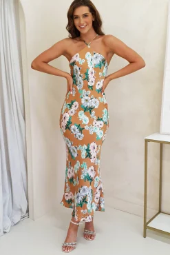 Best Provence Halter Nect Midi Dress | Orange Print Lange Kleider|Maxikleider