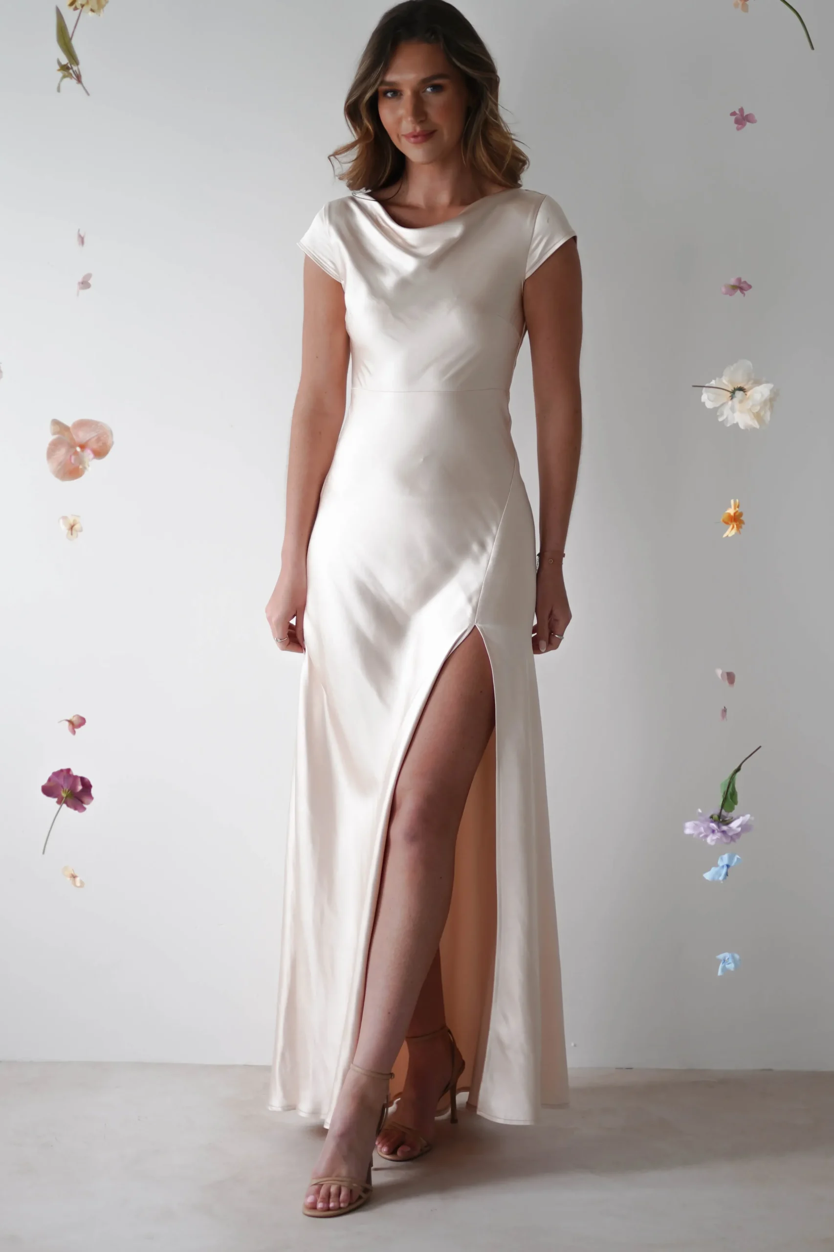 New Ramona Soft Satin Maxi Dress | Champagne Lange Kleider|Maxikleider