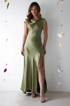 Best Ramona Soft Satin Maxi Dress | Olive Lange Kleider|Maxikleider