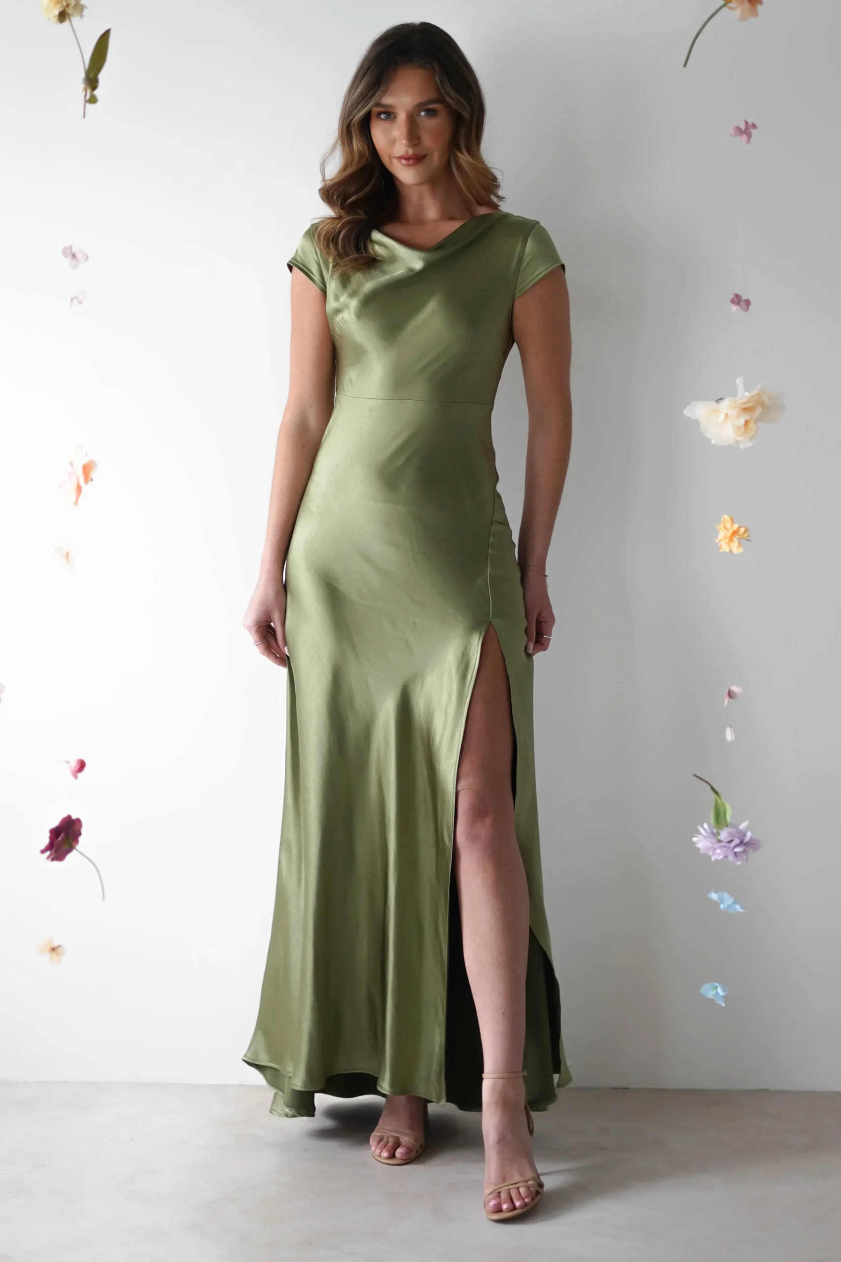 Best Ramona Soft Satin Maxi Dress | Olive Lange Kleider|Maxikleider