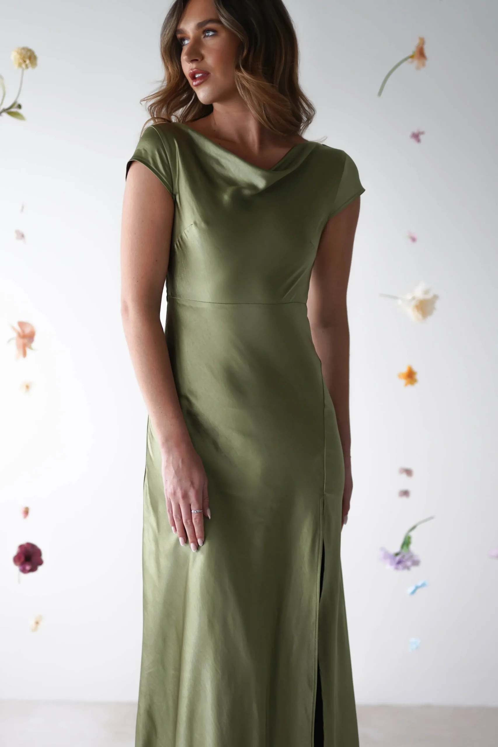 Best Ramona Soft Satin Maxi Dress | Olive Lange Kleider|Maxikleider