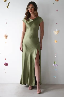 Best Ramona Soft Satin Maxi Dress | Olive Lange Kleider|Maxikleider