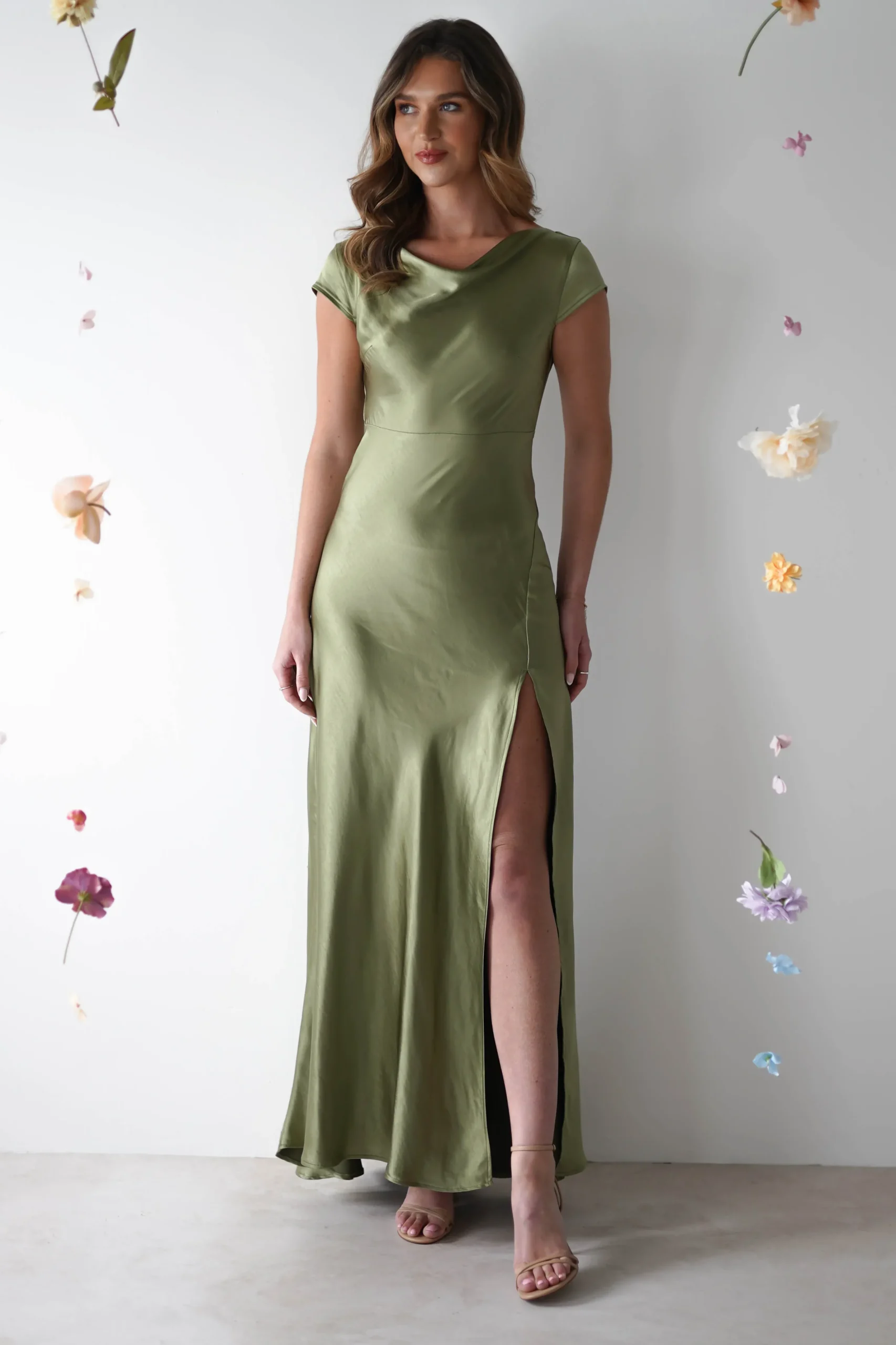 Best Ramona Soft Satin Maxi Dress | Olive Lange Kleider|Maxikleider
