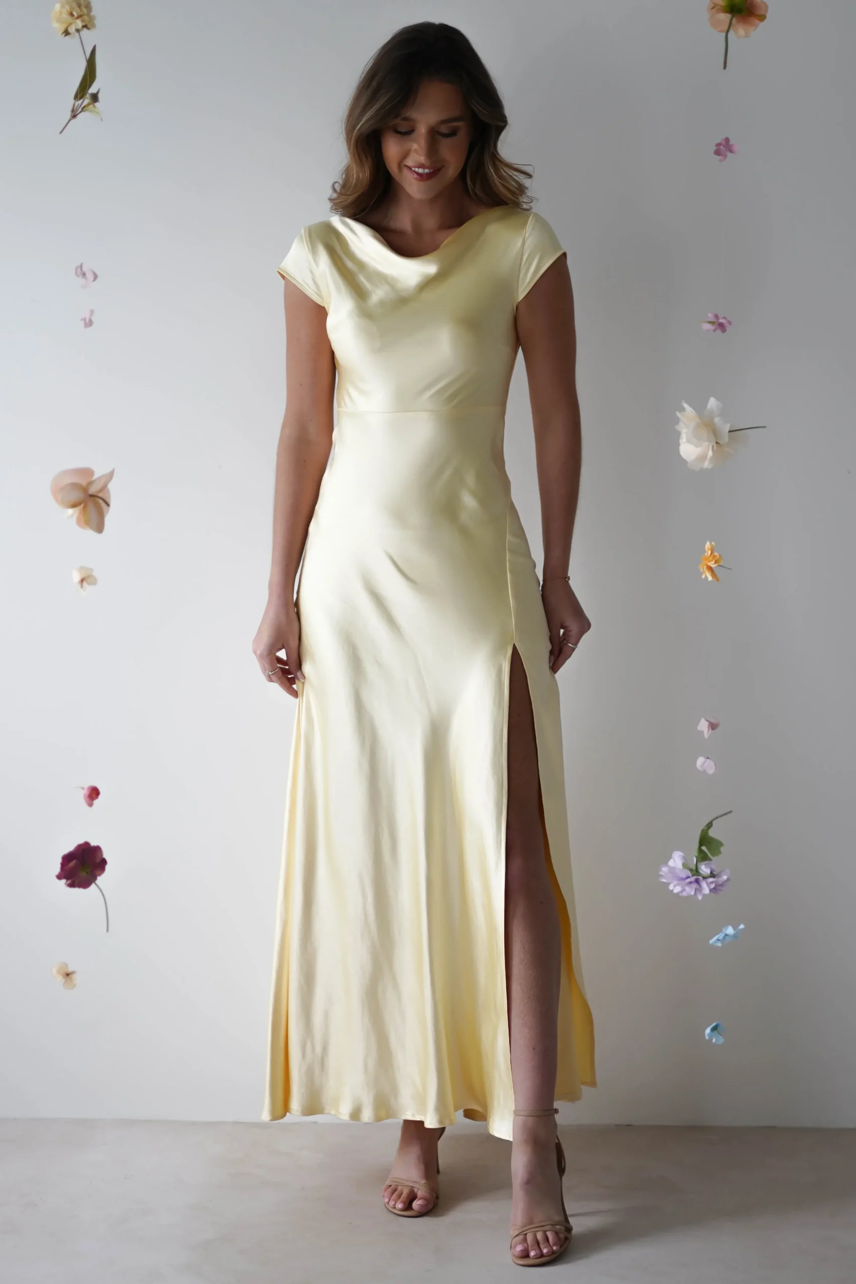 Sale Ramona Soft Satin Maxi Dress | Yellow Lange Kleider|Maxikleider