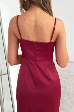 Best Ravella Soft Satin Maxi Dress | Burgundy Lange Kleider|Maxikleider