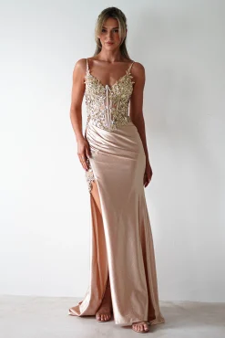 Clearance Regina Embellished Bodice Gown | Champagne/Gold Sommerkleider|Sommerkleider