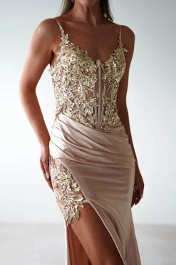 Clearance Regina Embellished Bodice Gown | Champagne/Gold Sommerkleider|Sommerkleider