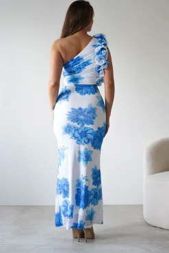 Online Rhia Ruffle Floral Maxi Dress | Blue/White Lange Kleider|Maxikleider