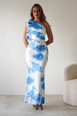 Online Rhia Ruffle Floral Maxi Dress | Blue/White Lange Kleider|Maxikleider
