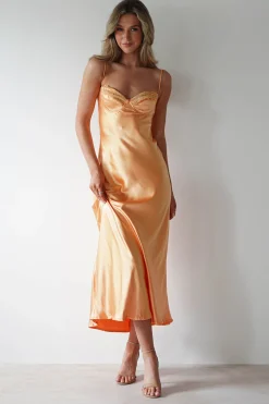 New Ricci Soft Satin Maxi Dress | Melon Lange Kleider|Maxikleider