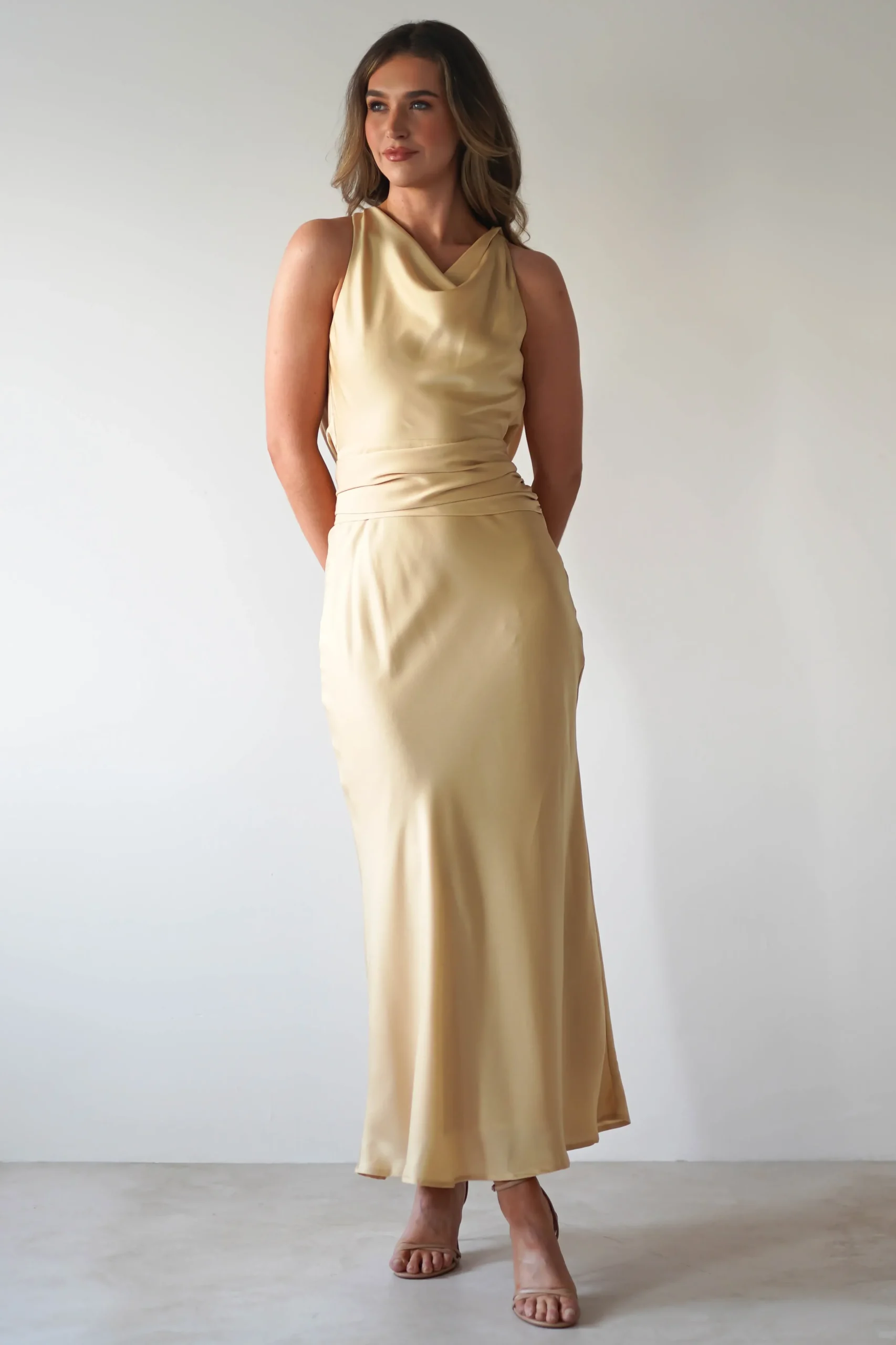 Hot River Backless Maxi Dress | Sand Lange Kleider|Maxikleider