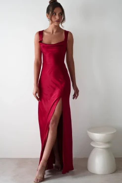 Best Riviera Soft Satin Maxi Gown | Berry Red Lange Kleider|Maxikleider