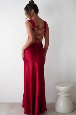Best Riviera Soft Satin Maxi Gown | Berry Red Lange Kleider|Maxikleider
